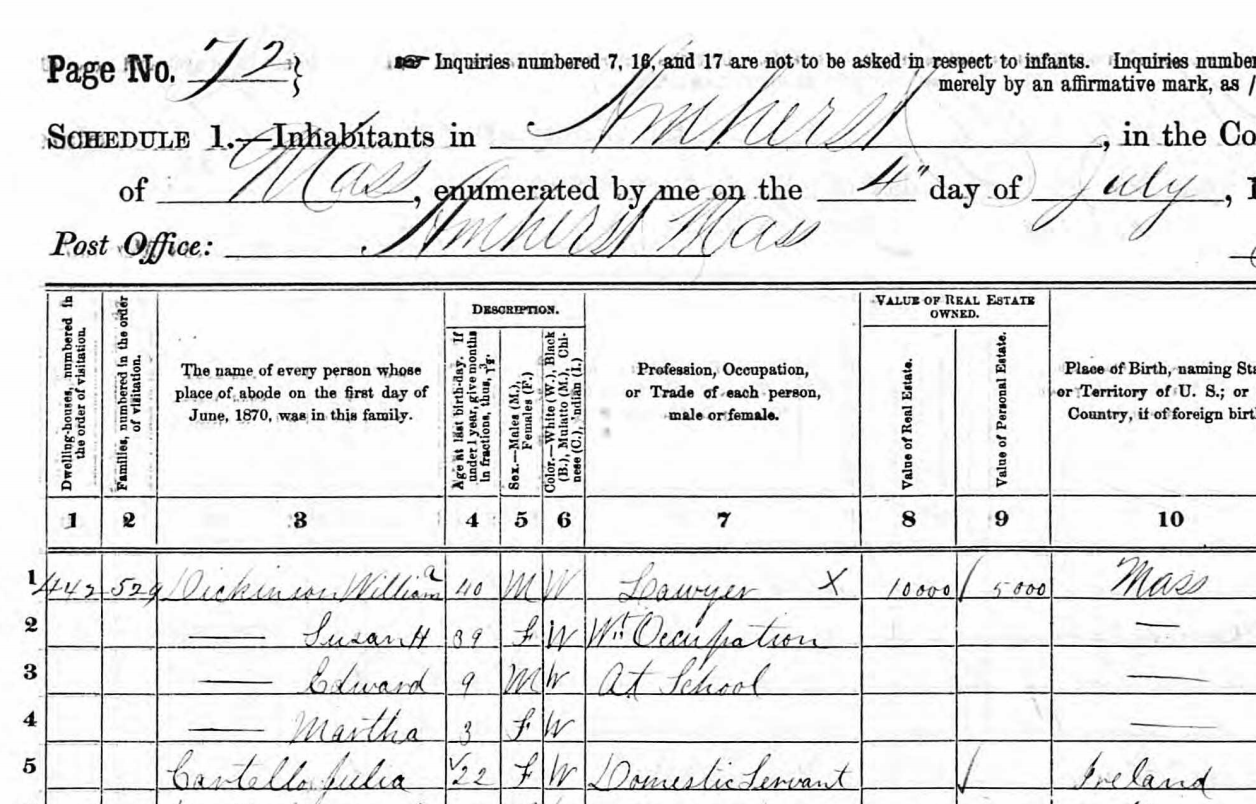 An example of a household census. The 1870 US Census Schedule. Source: US Census